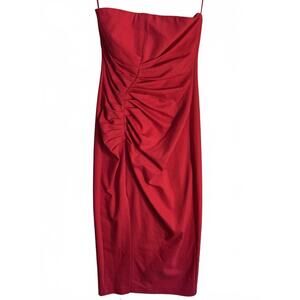 NEW ZARA WOMAN RED RUCHED MIDI DRESS SLEEVELESS Medium M